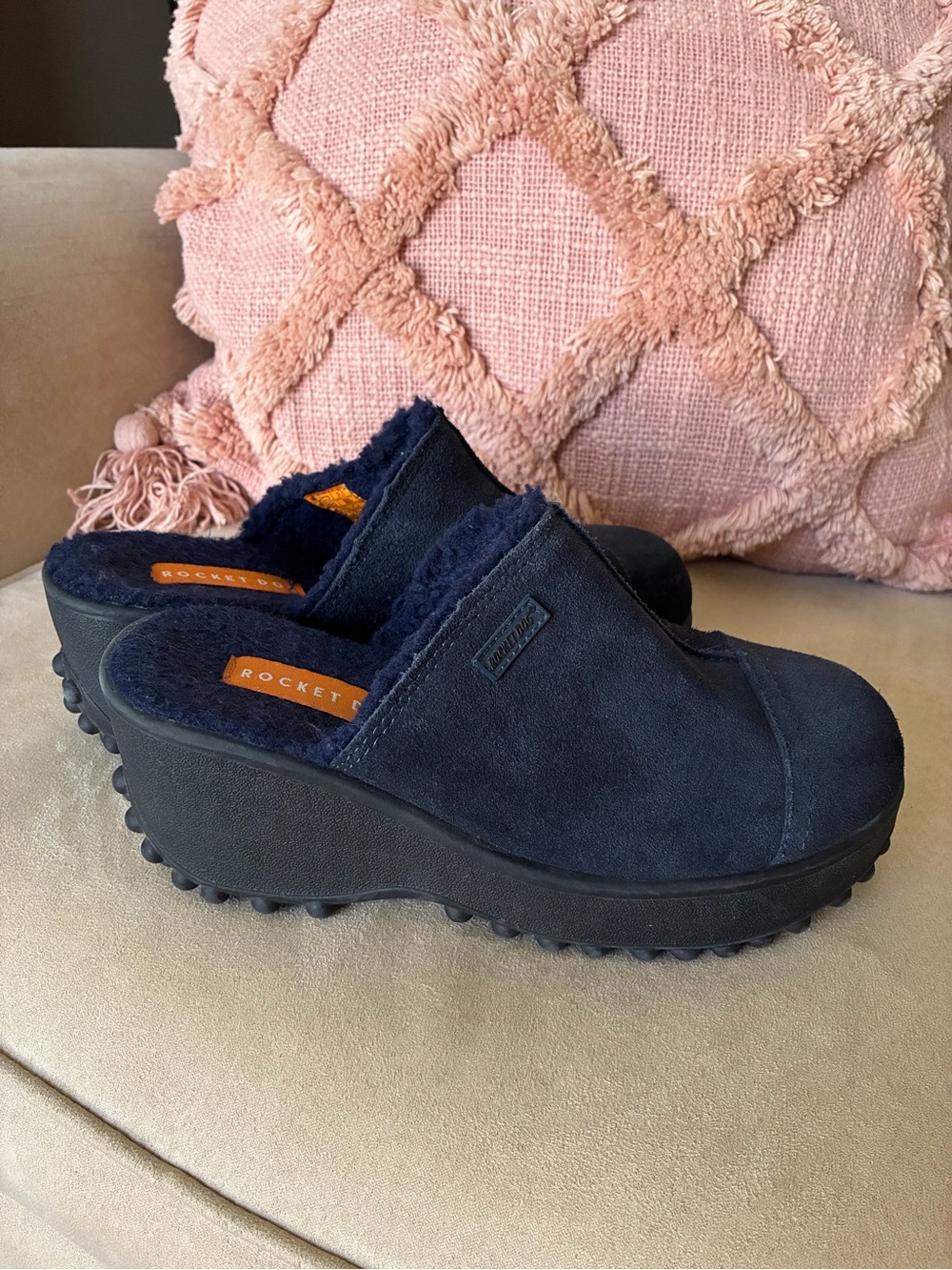 Rocket Dog Navy Suede Wedge Clogs with Cozy Lining